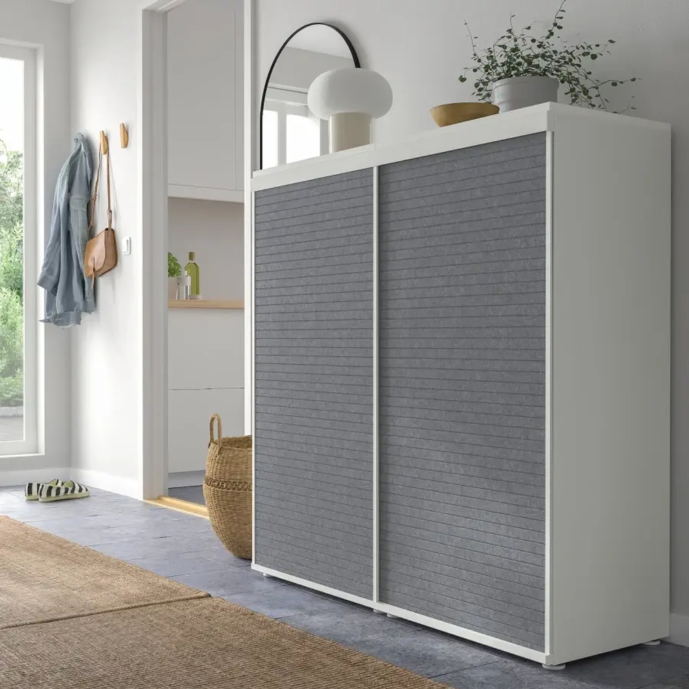 Шкаф с 2 раздвижными дверями - IKEA PLATSA/ПЛАТСА ИКЕА, 41,8х120х122,9 см, белый/темно серый