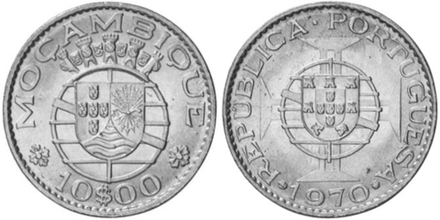 Мозамбик 10 эскудо, 1968-1974 Португальская колония XF