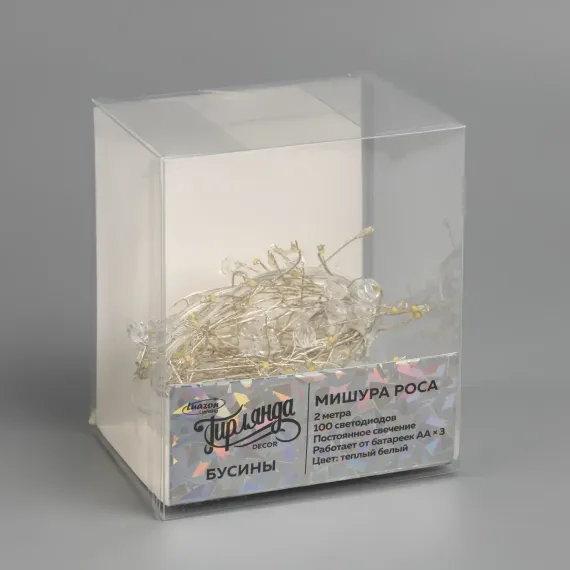 Гирлянда нить-роса с насадками Бусины 2 м., IP20, серебристая нить, 100 тёплых белых LED, ААх3, Luazon Lighting (9085125)