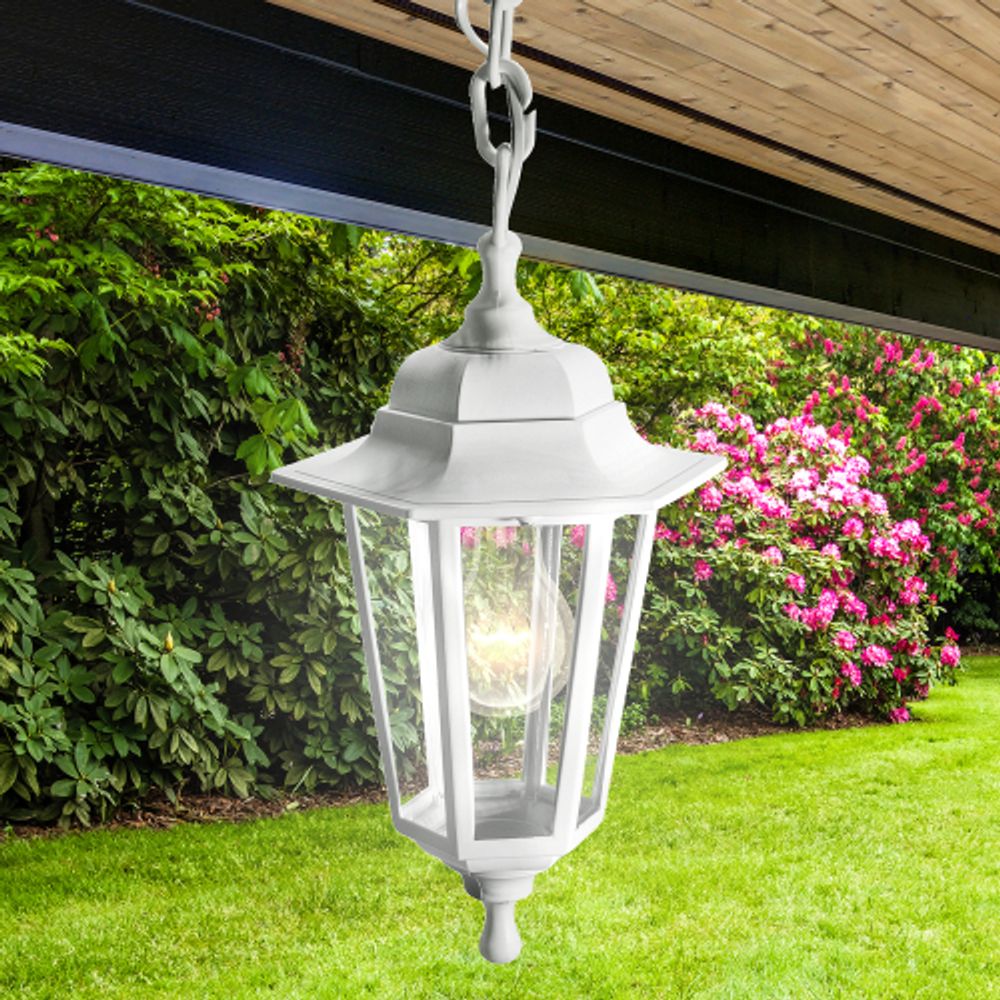 Садово-парковый светильник ЭРА НСУ 06-60-001 белый 6 гранный подвесной IP44 Е27 max60Вт | Садово-парковые светильники