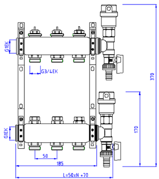 Коллекторный блок Valtec 1"х3/4" 4 выхода (нерж. сталь) VTc.588.EMNX.0604