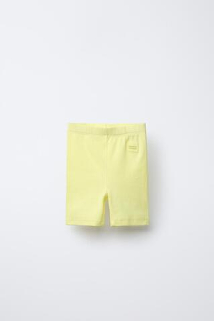ZARA ШОРТЫ-ВЕЛОСИПЕДКИ В РУБЧИК, ЛИМОННО-ЖЕЛТЫЙ