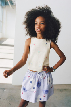 ZARA ТРИКОТАЖНЫЙ ТОП С БИСЕРОМ, ЭКРЮ