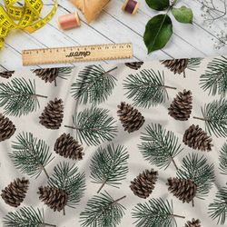 Ткань флис шишки и елки