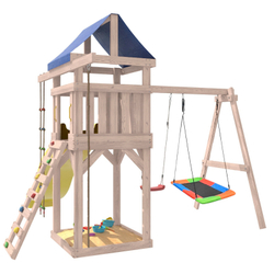 Детская площадка неокрашенная с качелями лодочка и прямоугольным гнездом Лодка IgroWoods для улицы и дачи