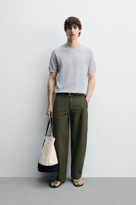 ZARA ФУТБОЛКА RELAXED FIT ИЗ ТРИКОТАЖА, СЕРО-СИНИЙ