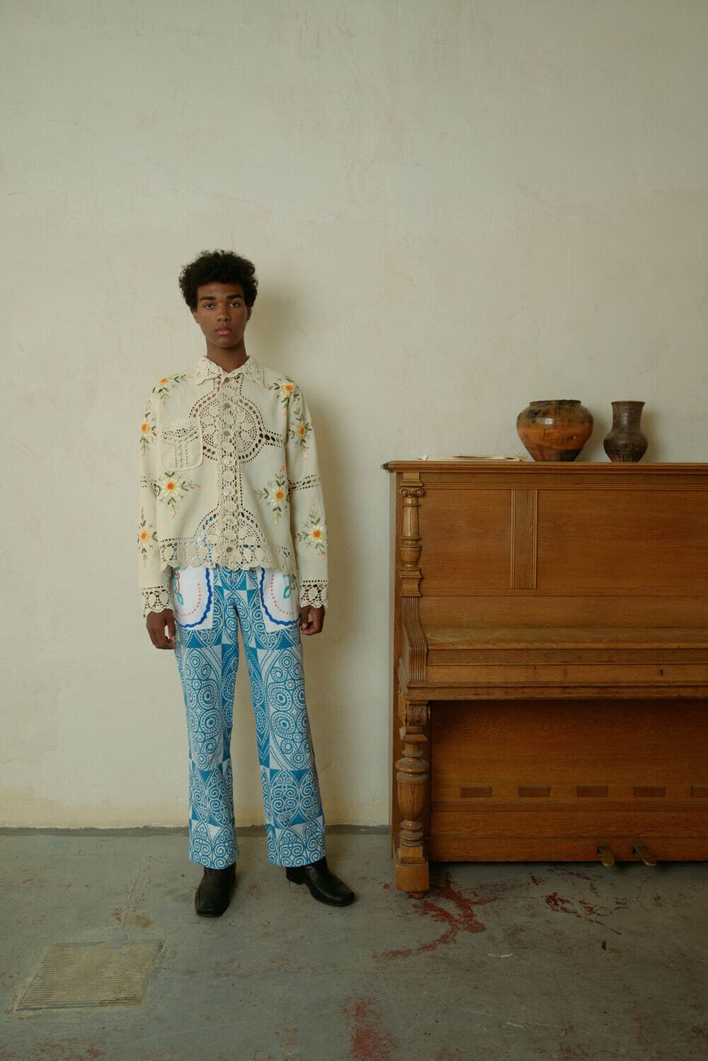 Рубашка Soeurs Вязаная с Желтыми Цветами / Yellow Flowers Crocheted Long Sleeve бежевая