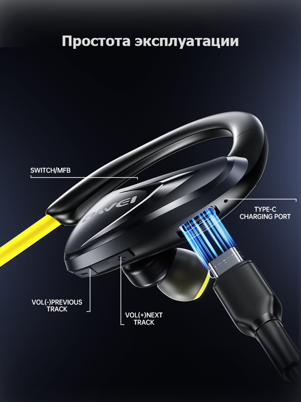 AWEI A880Pro спортивные наушники с креплением за ухо