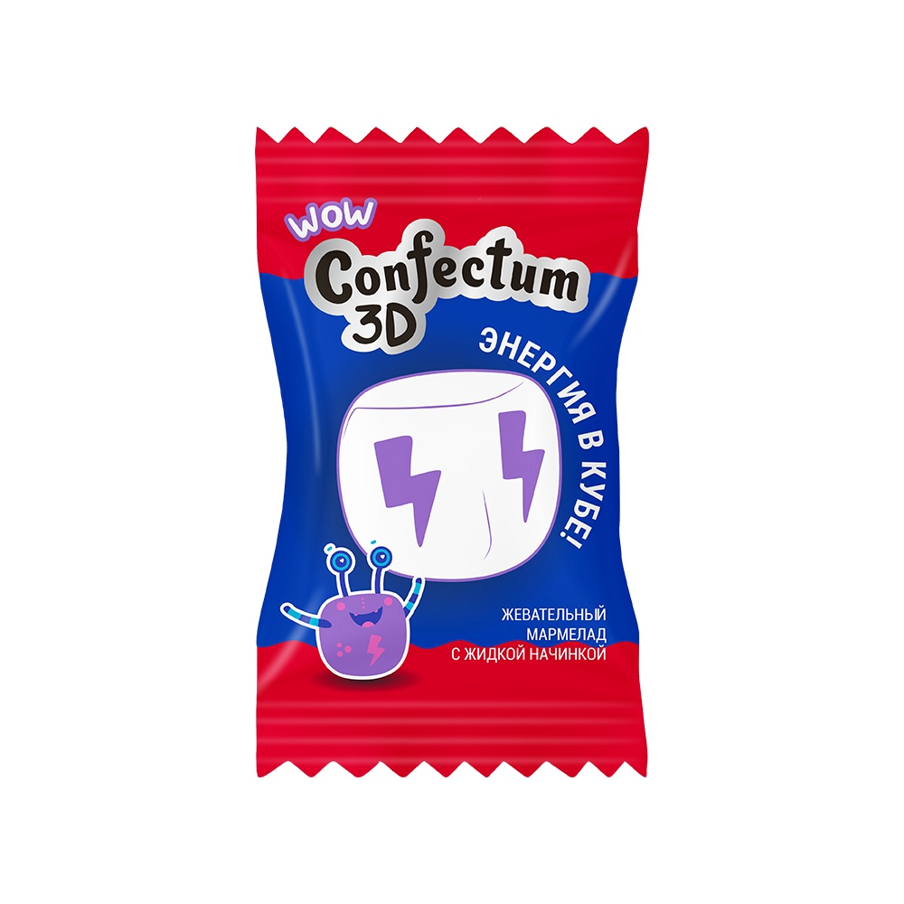 Жевательные мармеладные конфеты "Confectum Funny 3D Energy" в форме куба со вкусом тропических фруктов, 60 гр х 64 шт