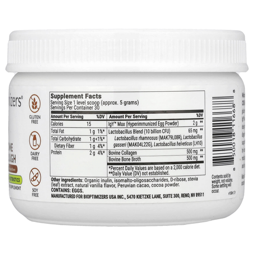 BIOptimizers, Microbiome Breakthrough, пребиотики, пробиотики и постбиотики, сливочный шоколад, 150 г (5,29 унции)