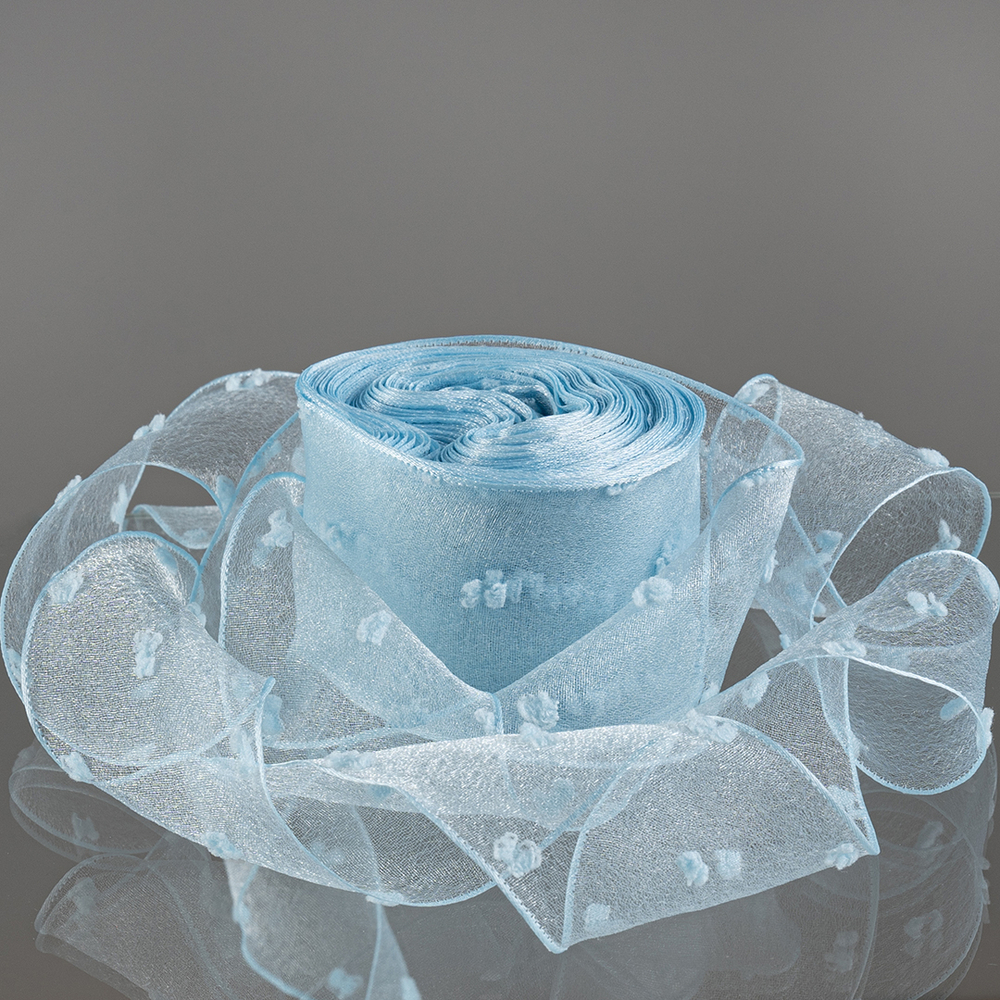 Лента декоративная (4 см*9,14 м) Воздушные точки, Голубой, 1 шт., 6233982