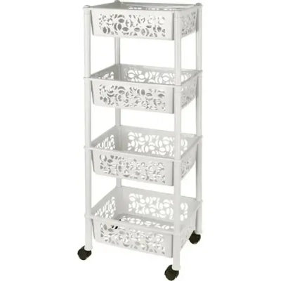 Этажерка Keeplex Light на колесиках четырехсекционная прямоугольная 37х19см белое облак