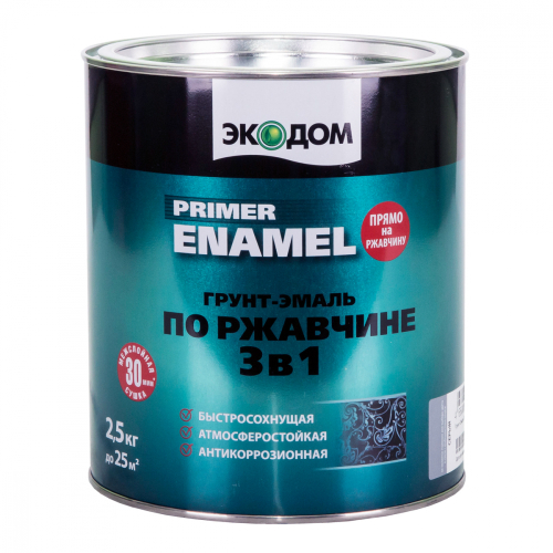ГРУНТ- ЭМАЛЬ ПО РЖАВЧИНЕ ЭКОДОМ 3В1 СЕРЫЙ 2,5КГ