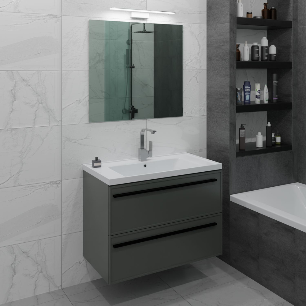 Тумба с раковиной La Fenice Elba Grigio Twin 80 см FNC-01-ELB-G-80-2 серо-зеленая матовая