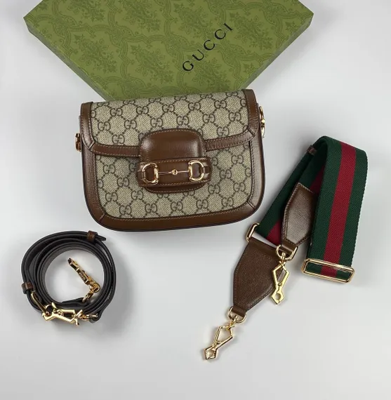 Мини-сумка Gucci Horsebit 1955 коричнево-бежевый