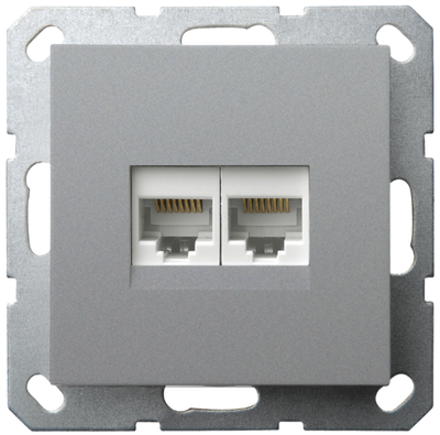 Интернет-розетка RJ45 двойная с накладкой, цвет Алюминий