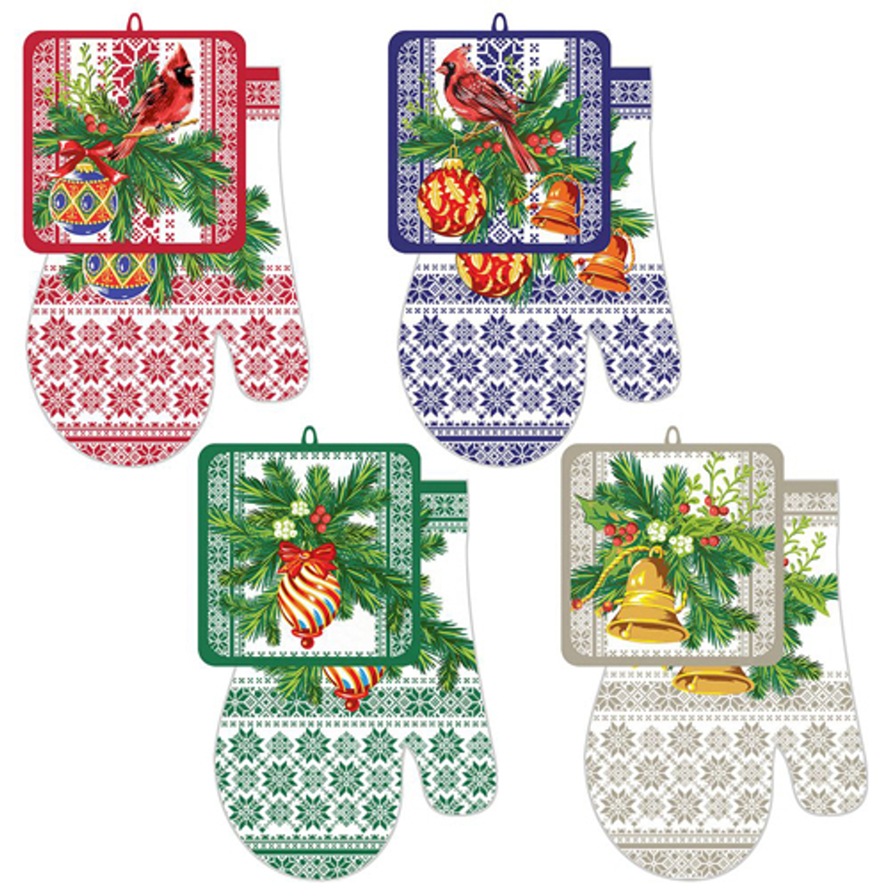 Набор Прихватка с рукавицей "Новогодние узоры". Размер 16х16см/17х27см. 4 диз. NEW, 2.113 (МультиДом