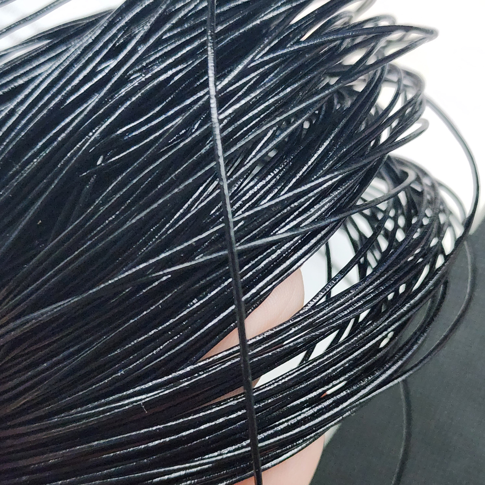 Шнур, натуральная кожа, цвет чёрный глянец, 1мм