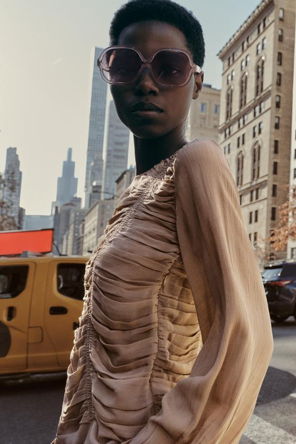 ZARA ТОП СО СБОРКАМИ — ZW COLLECTION, КАРАМЕЛЬНЫЙ