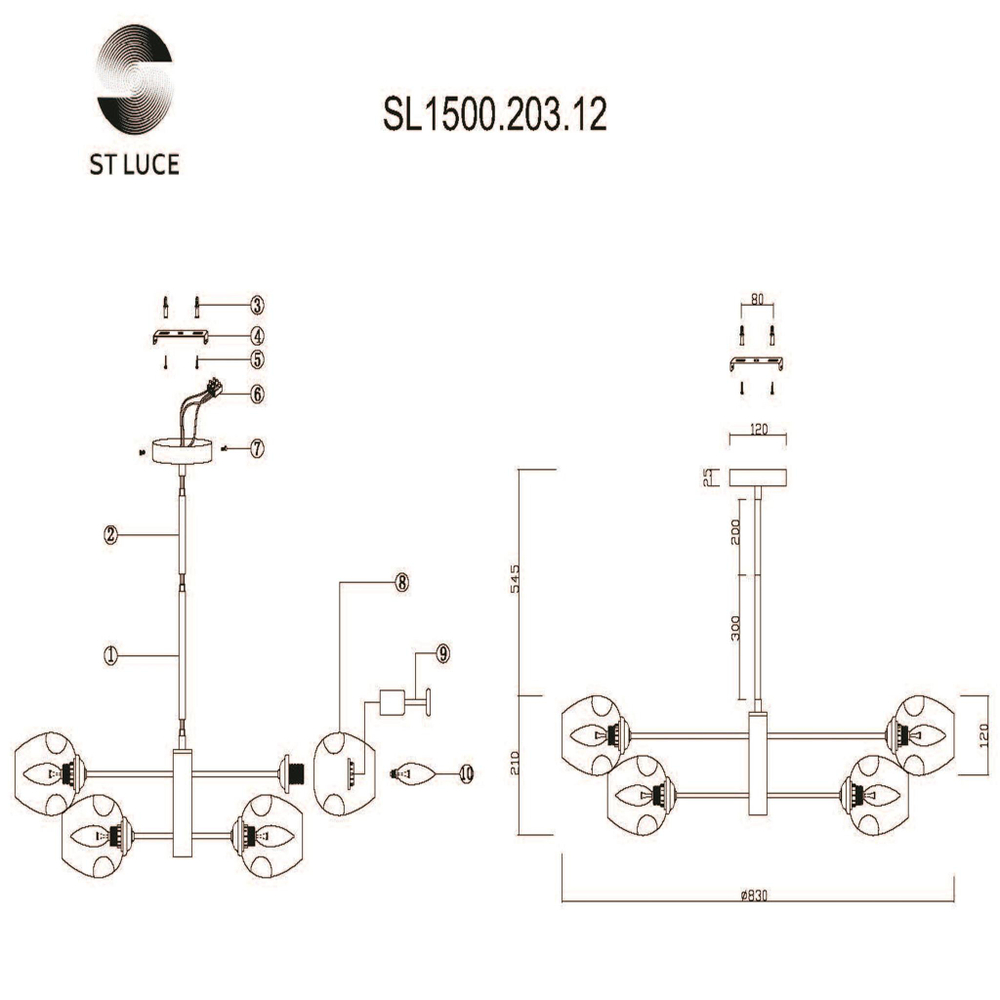 SL1500.203.12 Светильник подвесной ST-Luce Золотистый/Янтарный E14 12*40W