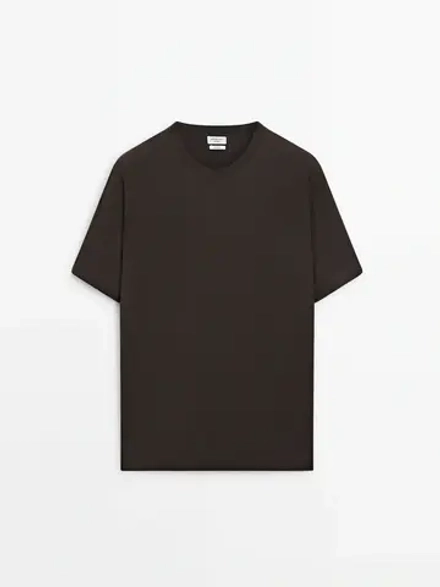 Massimo Dutti Трикотажная футболка с коротким рукавом - Studio, шоколадно-коричневый
