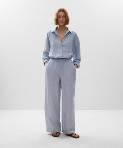 Oysho Рубашка свободного кроя из 100% льна, голубой