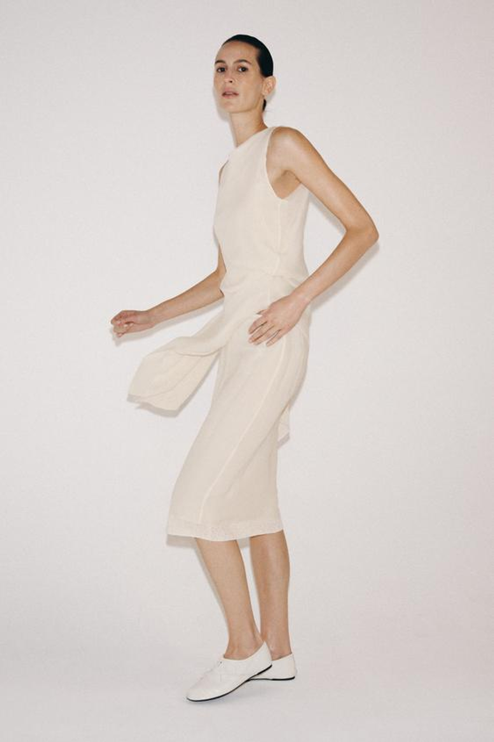 ZARA ЮБКА МИДИ С ЭФФЕКТОМ ДВОЙНОЙ ТКАНИ, ЭКРЮ