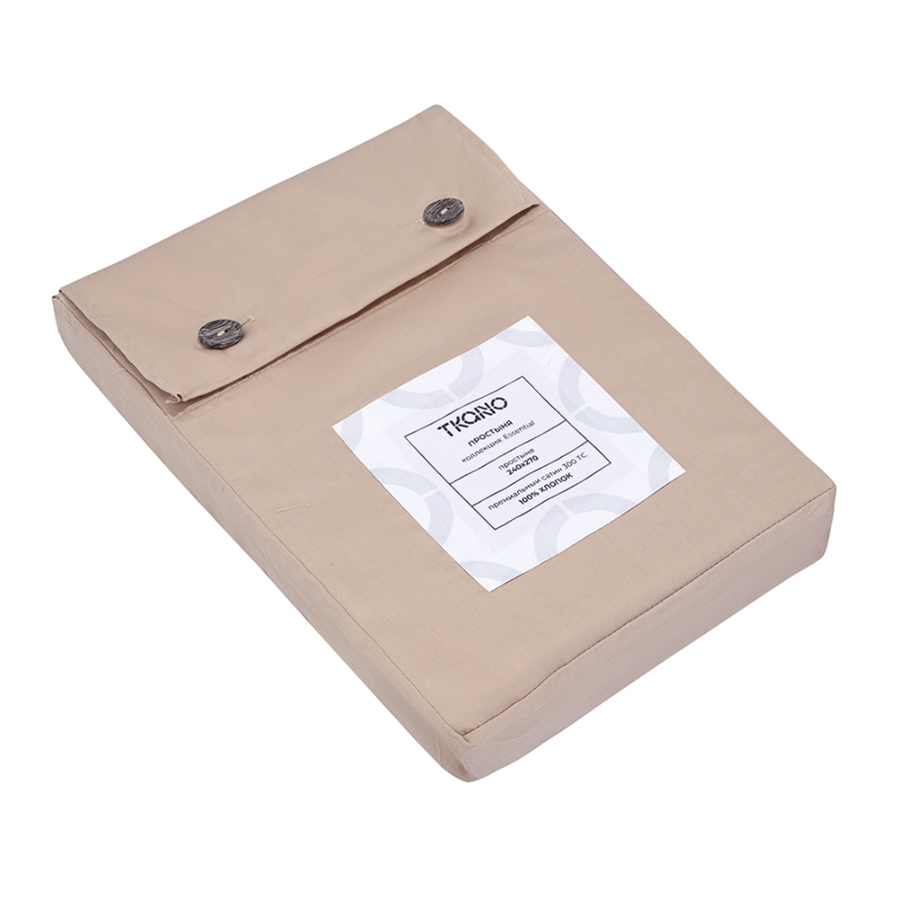 Простыня из премиального сатина бежевого цвета из коллекции essential, 240х270 см