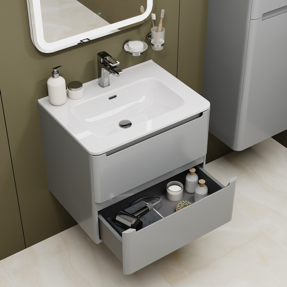 Тумба с умывальником IDDIS Edifice, подвесная, 60 см, светло-серый, EDI60L0i95K