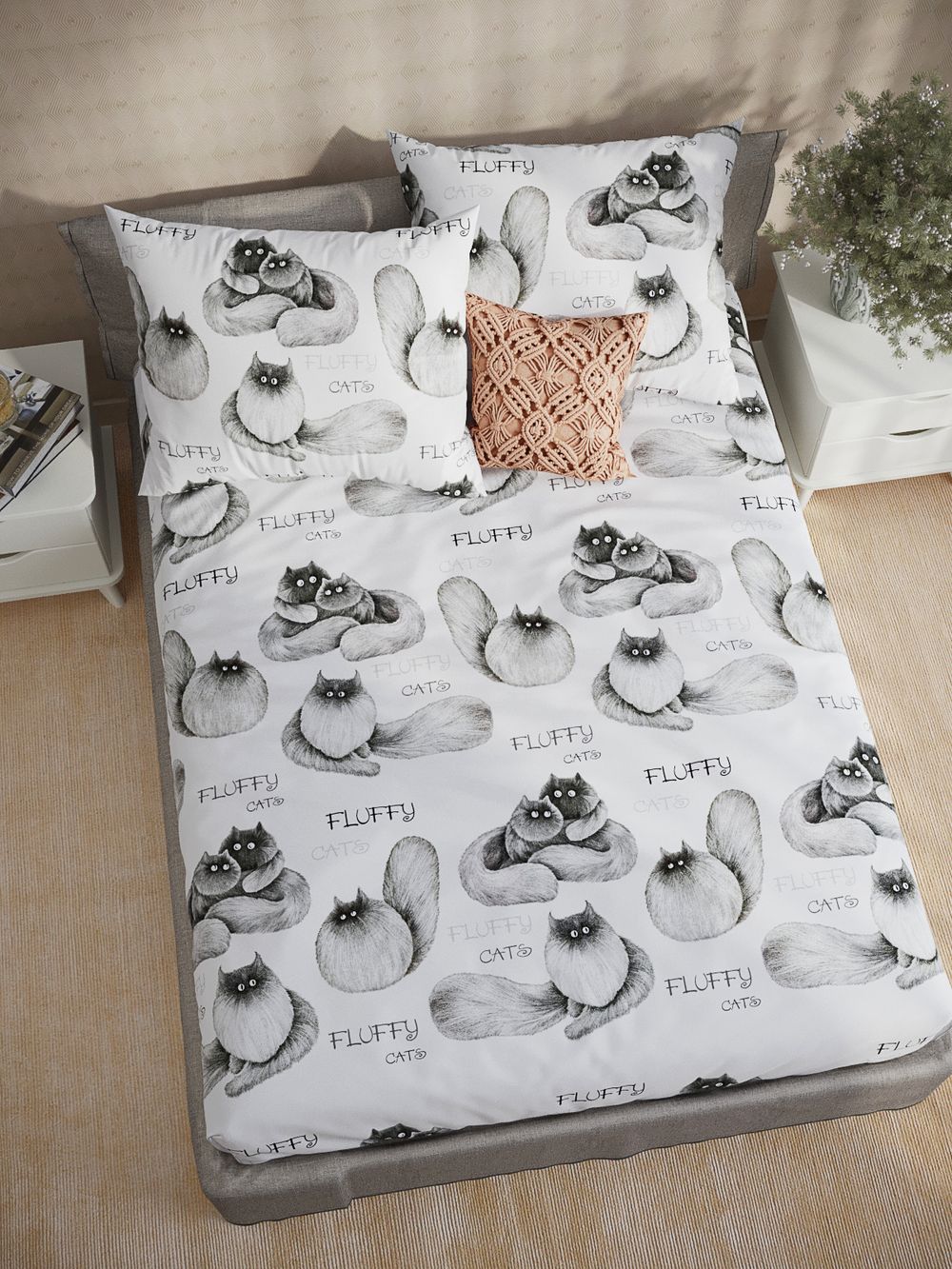 Постельное белье поплин Сказка "Флиппи" 1,5-сп Наволочка 50х70 см 1 шт Простынь на резинке 90x200 см Пододеяльник 145x215 см