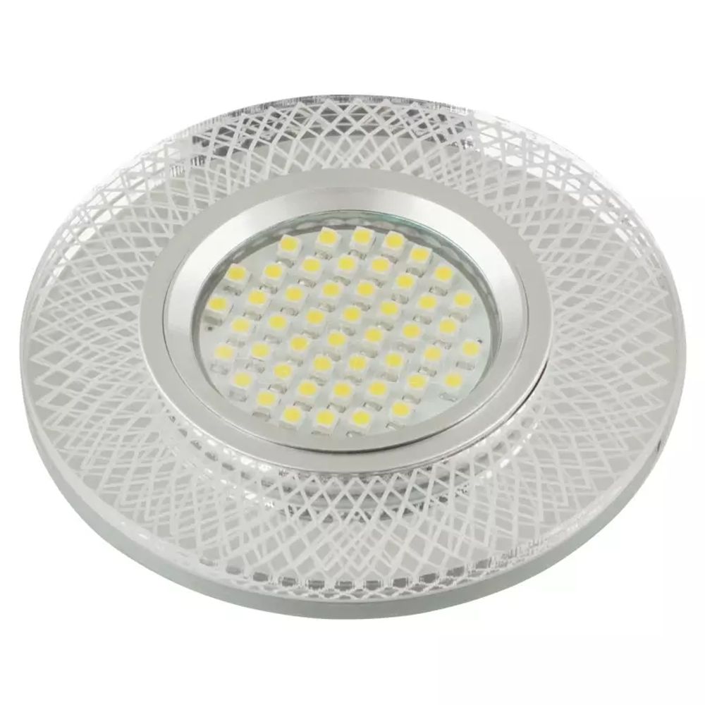 DLS-L153 GU5.3 GLASSY/CLEAR 3D Светильник декоративный встраиваемый, серия Luciole. Без лампы, цоколь GU5.3. Доп. светодиодная подсветка 3Вт. Металл/с
