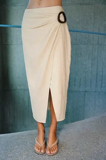 ZARA ТОП ИЗ СМЕСОВОГО ЛЬНА СО СБОРКАМИ, СВЕТЛО-БЕЖЕВЫЙ