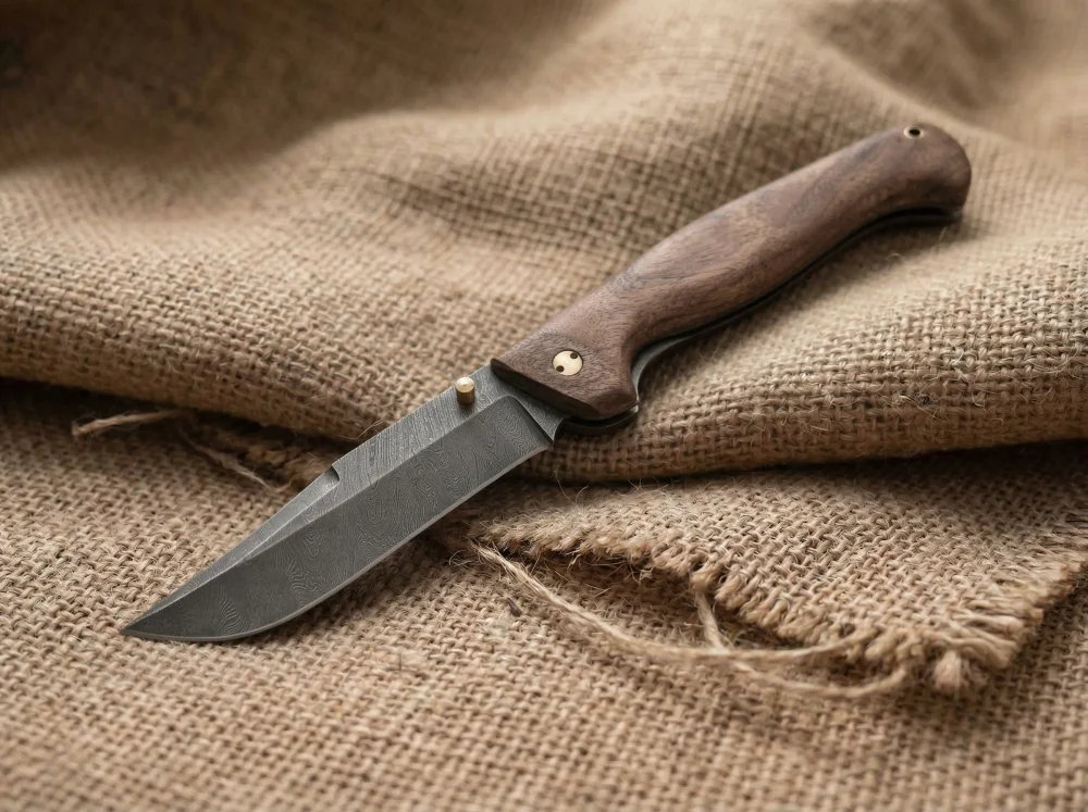 Складной нож "Тайга", дамасская сталь, рукоять орех