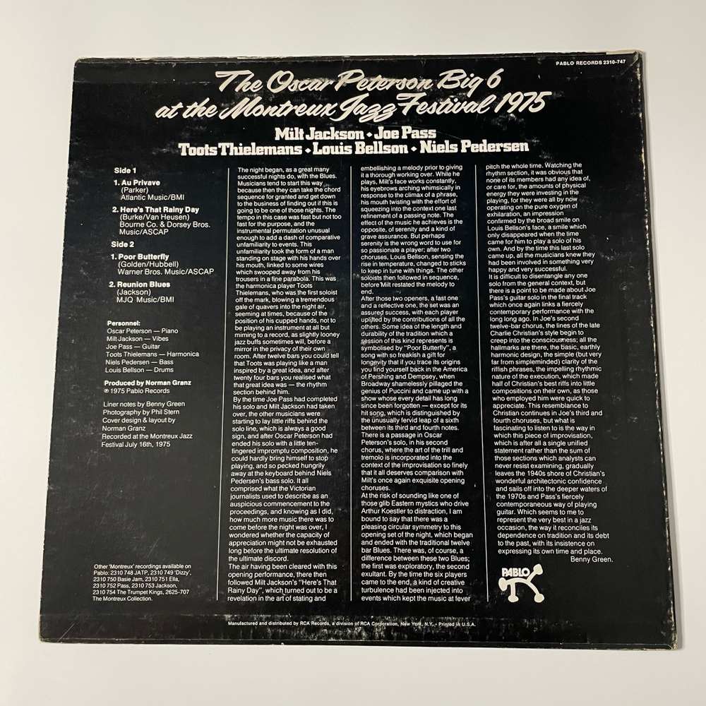 Винтажная виниловая пластинка LP The Oscar Peterson Big 6 At The Montreux Jazz Festival 1975 Оскар Питерсон (США 1975)