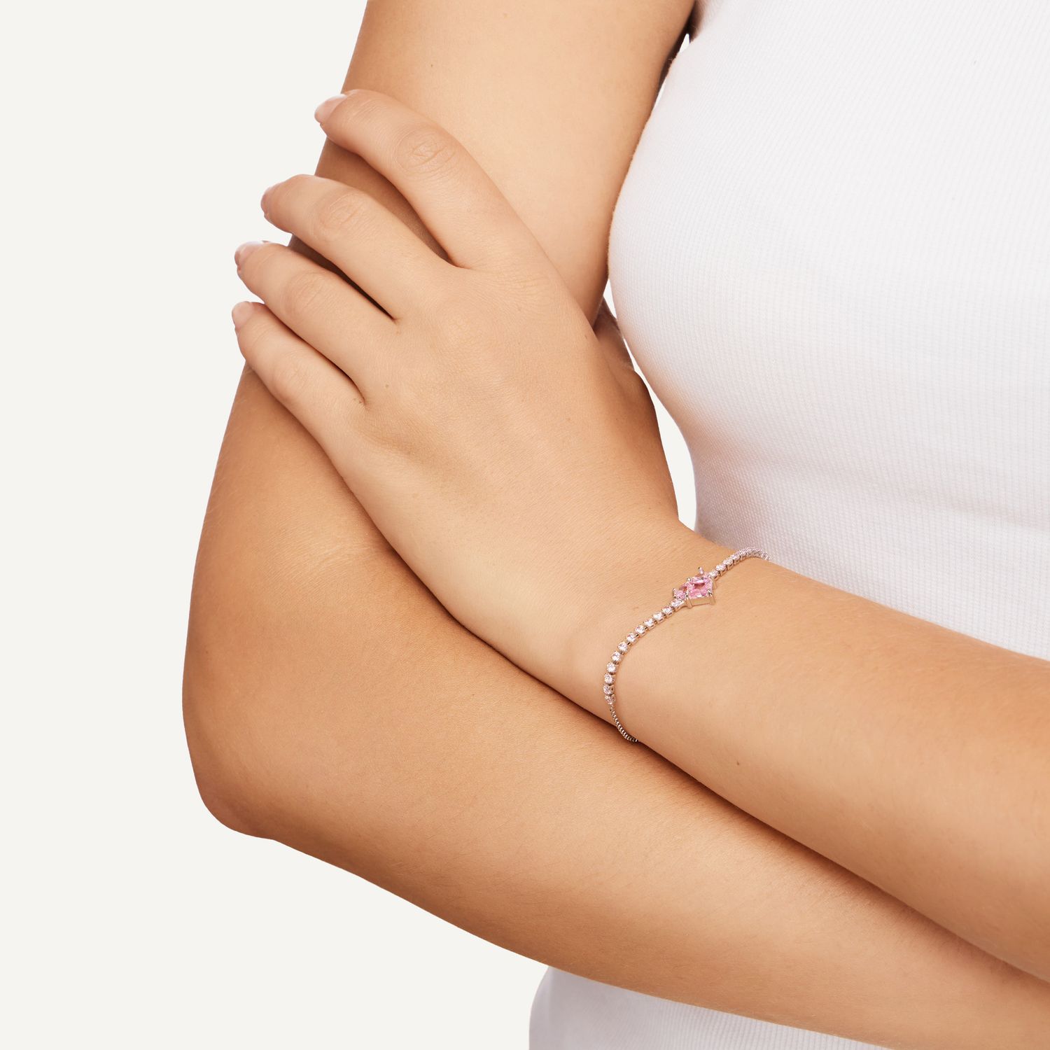 Браслет Mini Broken Frozen Pink Heart Bracelet - Silver