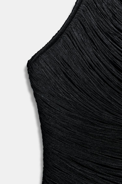 ZARA ТОП С ГОРЛОВИНОЙ ХАЛТЕР И БАХРОМОЙ, ЧЕРНЫЙ