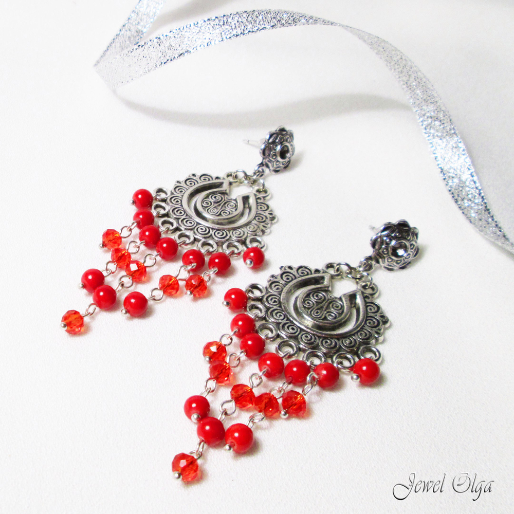 Длинные серьги красные "Восточное великолепие" красные