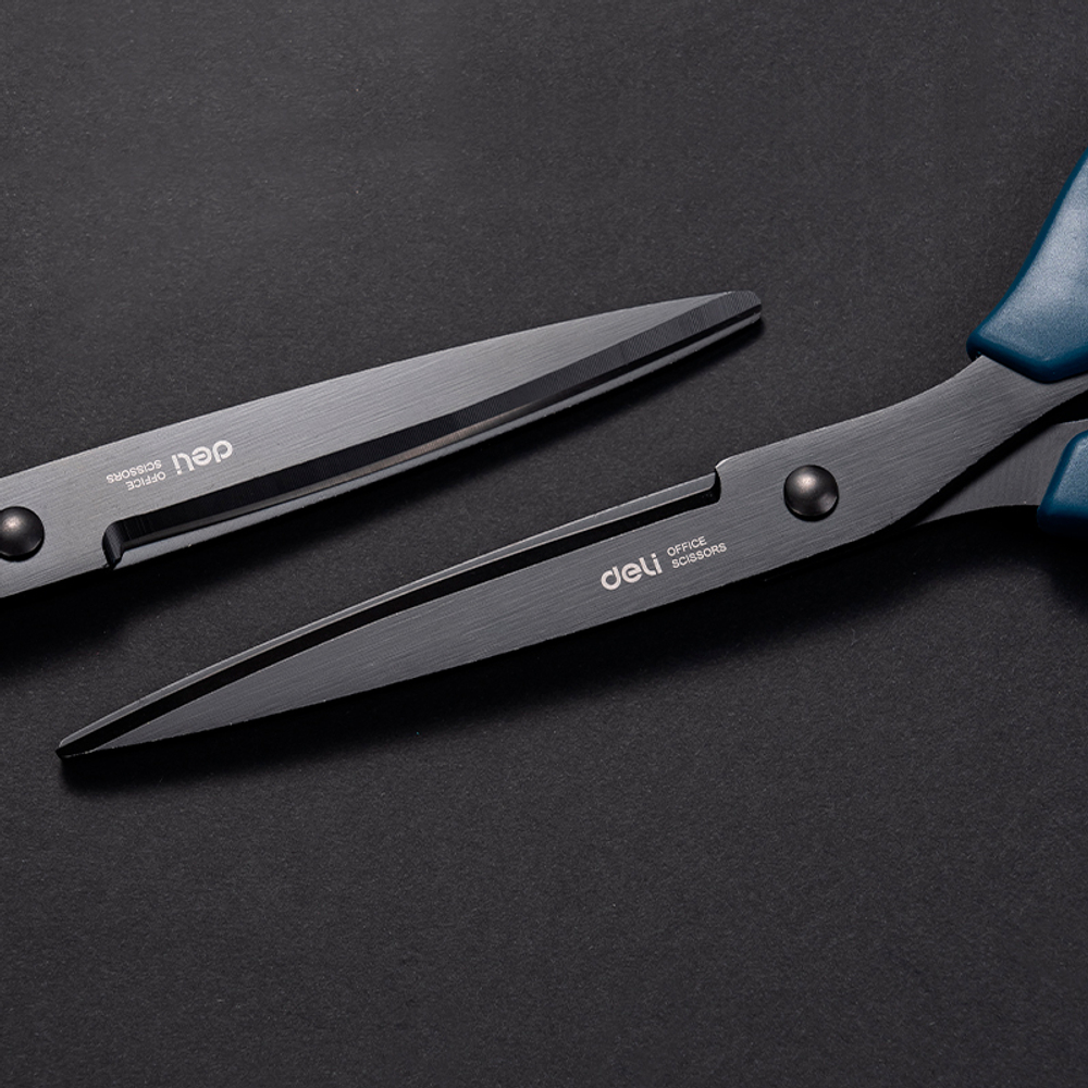 Ножницы DELI, 210 мм, с черным лезвием, пластиковые ручки, цвет ассорти