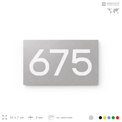 Номер на дверь 675, табличка на дверь для офиса, квартиры, кабинета, аудитории, склада, серая 120х70 мм, Айдентика Технолоджи