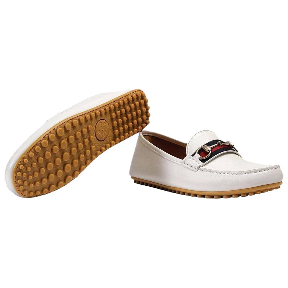 GUCCI Stripe Leather Flat Men White
