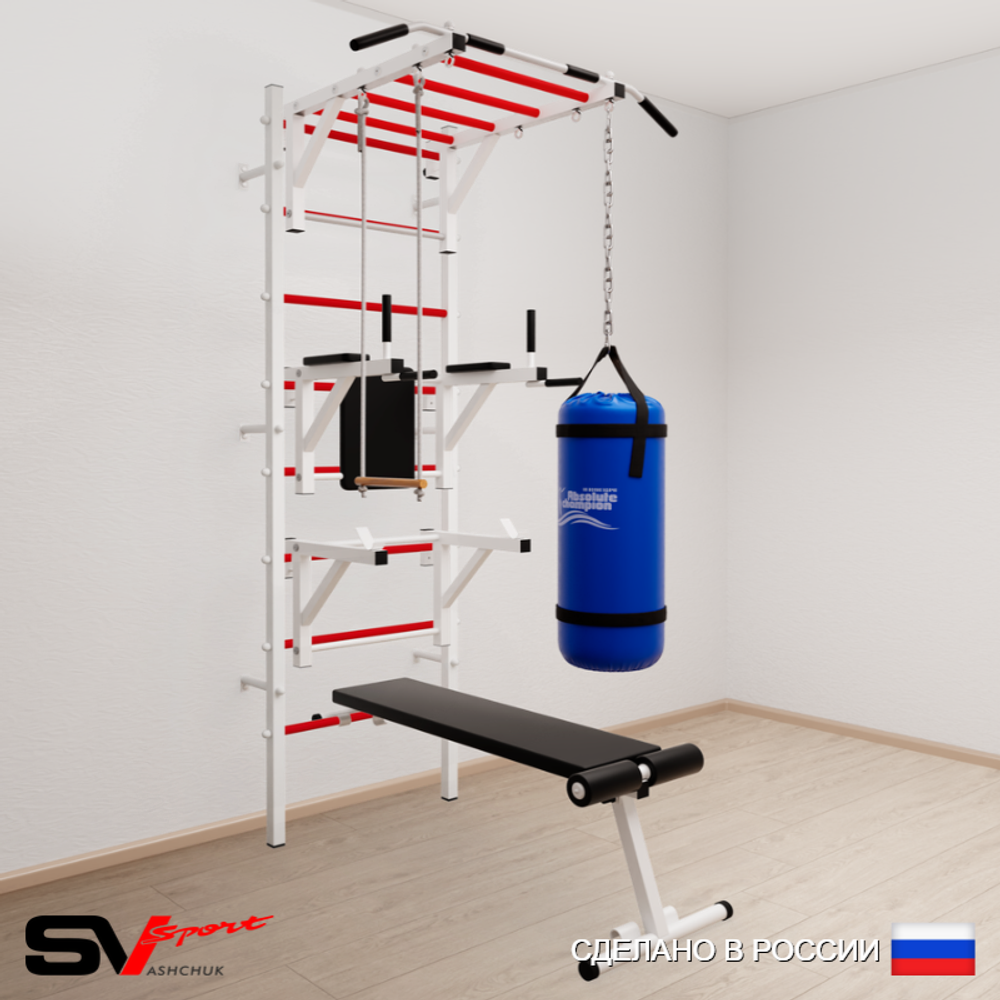 Шведская стенка Sv Sport 5632 (Турник рукоход/Брусья/Стойка/Скамья/Трапеция/Цепь/Мешок 22кг)