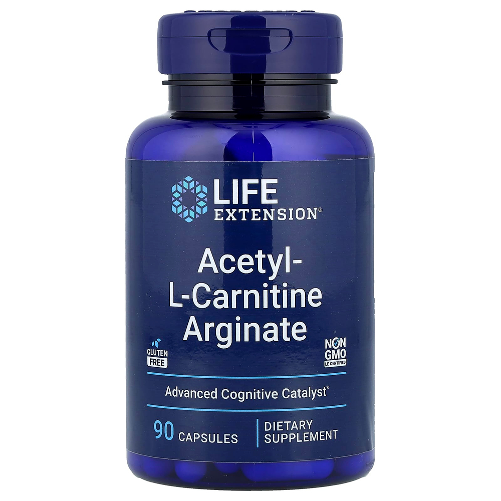 Life Extension, ацетил-L-карнитин аргинат, 90 вегетарианских капсул