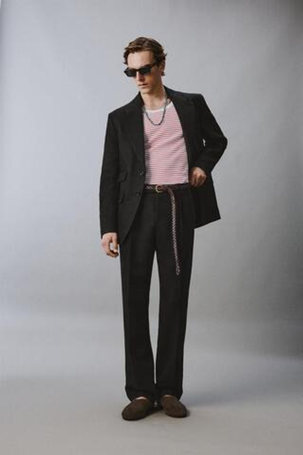 ZARA X AARON LEVINE КОСТЮМНЫЕ БРЮКИ ИЗ 100% ЛЬНА, ЧЕРНЫЙ