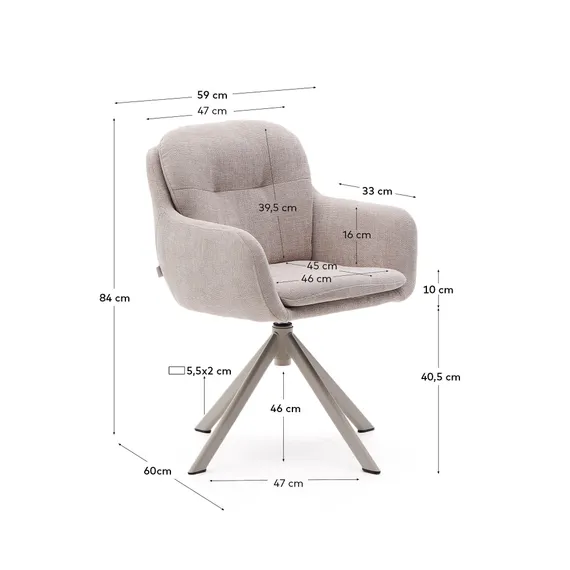 Поворотное кресло Lexa, бежевый шенилл с бежевыми ножками