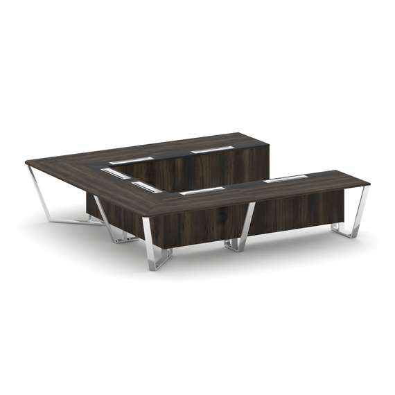 Steel Meet Стол переговорный П-образный MM-PR.B.SP-11P Дуб Мали/Графит Глянец/Нержавеющая Сталь/Хром