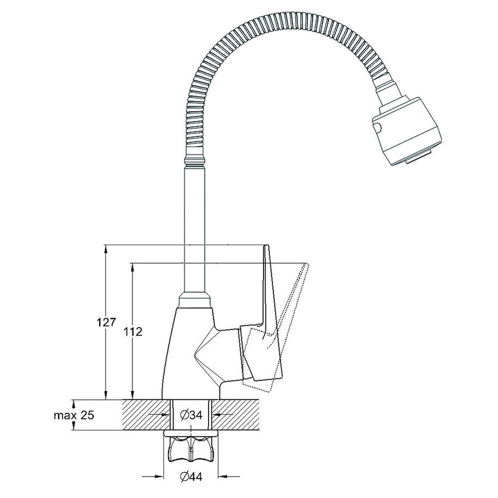 Смеситель для кухни, G.lauf, гибк излив, с картриджем, хром, ZOP4-E045