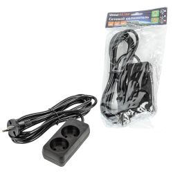 S-CU2-3 BLACK Удлинитель серии Ultra. шнур 3м.. 2 гнезда. 10A. б-з. Черный. TM Uniel