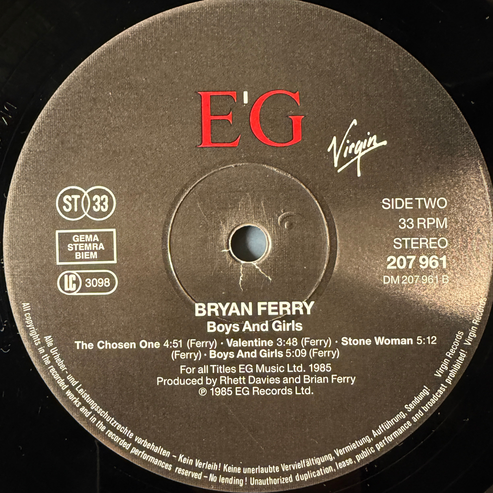 Bryan Ferry ‎– Boys And Girls (Европа 1985г.)