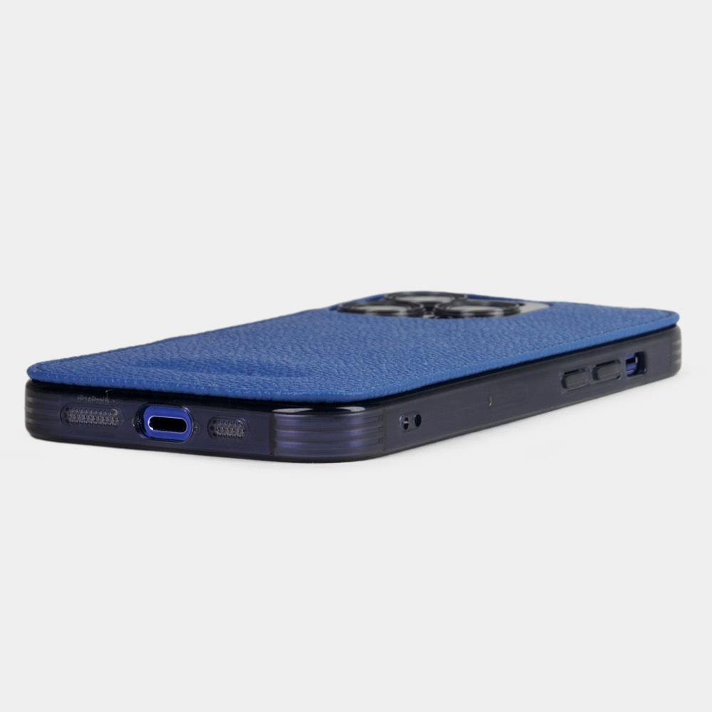 Чехол для iPhone 15 Pro из кожи сафьяно, синего цвета