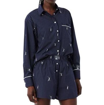 Женское теннисное поло Lacoste Oversized with Jacquard Motifs - navy blue/white